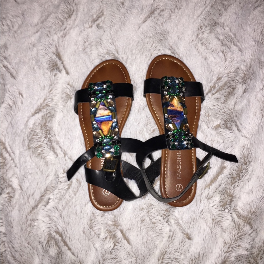 Black, Beaded Sandals